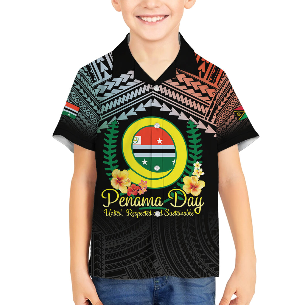 Personalised Penama Day Family Matching Tank Maxi Dress and Hawaiian Shirt Vanuatu Provinces Polynesian Pattern LT14 Son's Shirt Black - Polynesian Pride
