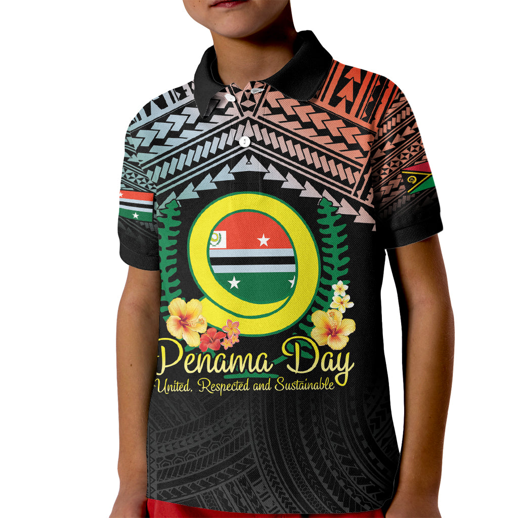 Personalised Penama Day Kid Polo Shirt Vanuatu Provinces Polynesian Pattern