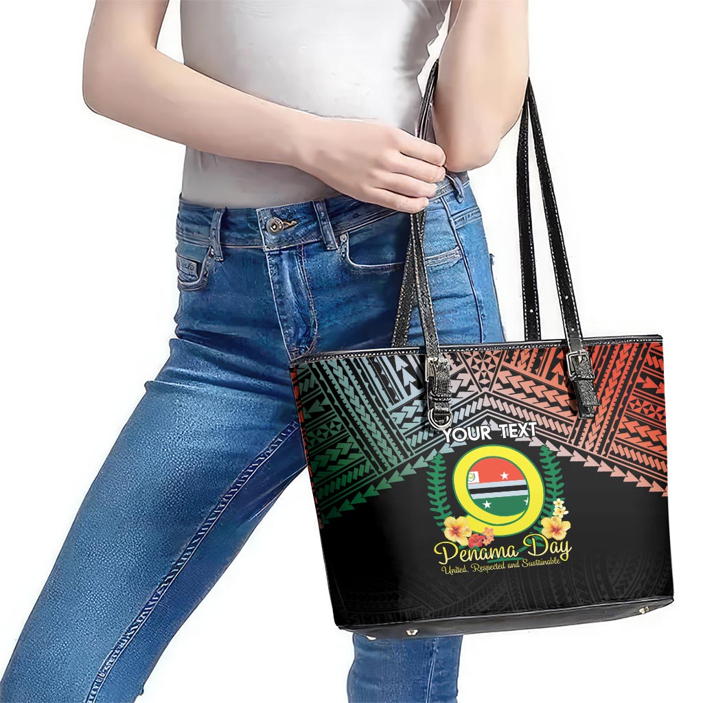 Personalised Penama Day Leather Tote Bag Vanuatu Provinces Polynesian Pattern