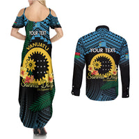 Personalised Sanma Day Couples Matching Summer Maxi Dress and Long Sleeve Button Shirt Vanuatu Provinces Polynesian Pattern
