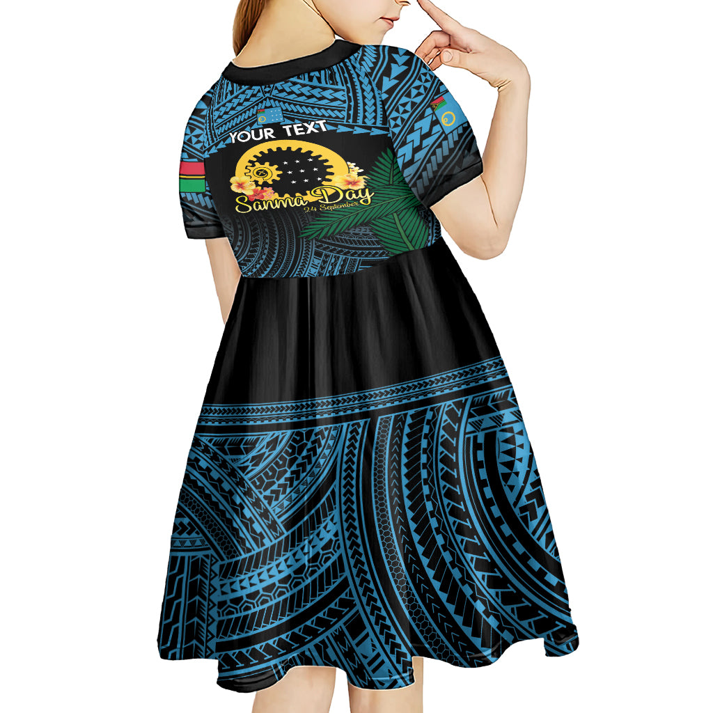 Personalised Sanma Day Kid Short Sleeve Dress Vanuatu Provinces Polynesian Pattern