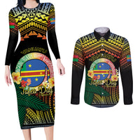 Personalised Tafea Day Couples Matching Long Sleeve Bodycon Dress and Long Sleeve Button Shirt Vanuatu Provinces Polynesian Pattern