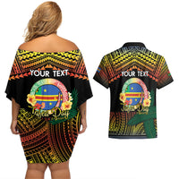 Personalised Tafea Day Couples Matching Off Shoulder Short Dress and Hawaiian Shirt Vanuatu Provinces Polynesian Pattern