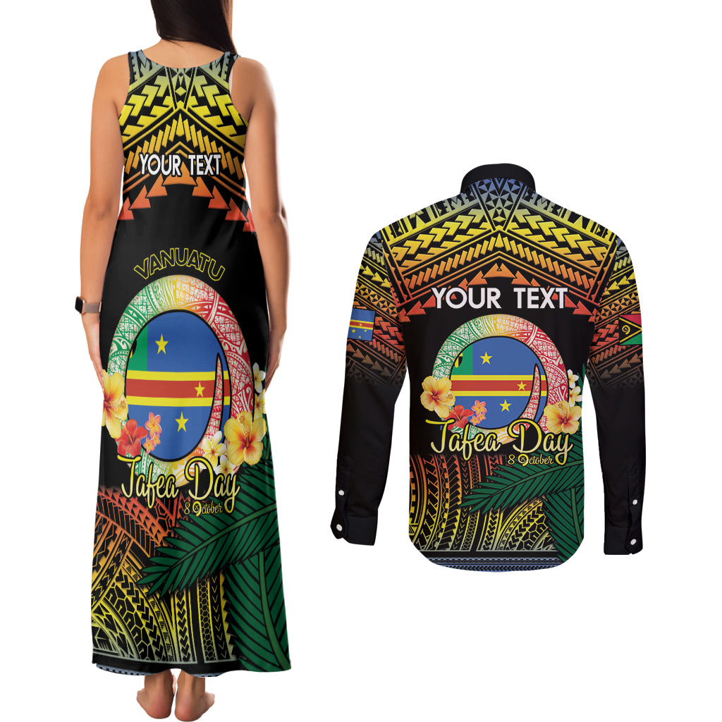 Personalised Tafea Day Couples Matching Tank Maxi Dress and Long Sleeve Button Shirt Vanuatu Provinces Polynesian Pattern