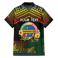 Personalised Tafea Day Family Matching Off The Shoulder Long Sleeve Dress and Hawaiian Shirt Vanuatu Provinces Polynesian Pattern