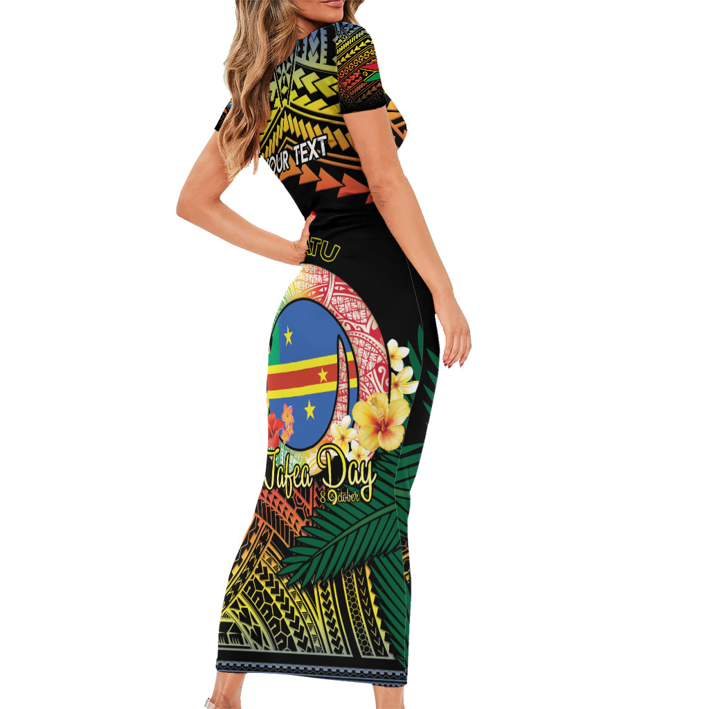 Personalised Tafea Day Family Matching Short Sleeve Bodycon Dress and Hawaiian Shirt Vanuatu Provinces Polynesian Pattern