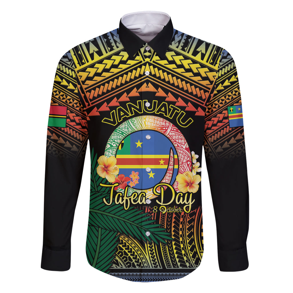 Personalised Tafea Day Family Matching Tank Maxi Dress and Hawaiian Shirt Vanuatu Provinces Polynesian Pattern LT14 Dad's Shirt - Long Sleeve Black - Polynesian Pride