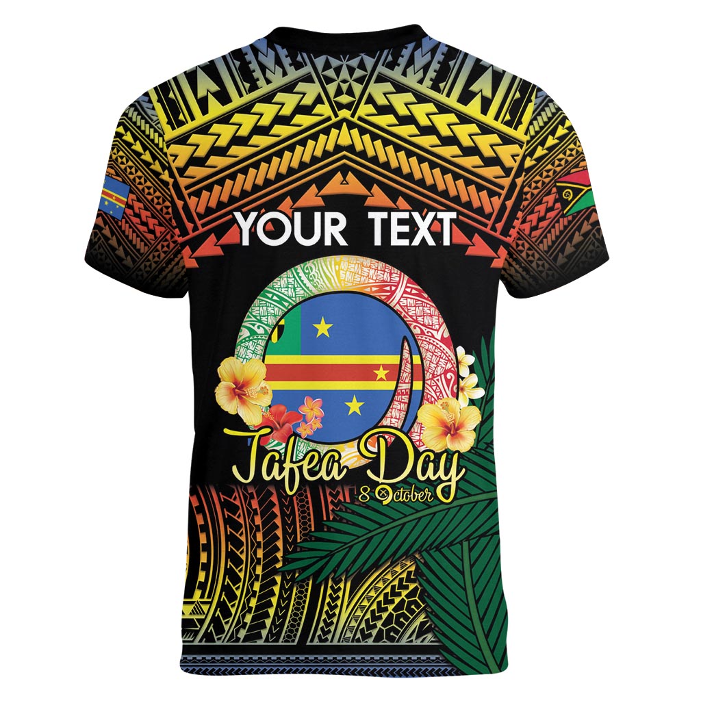 Personalised Tafea Day Women V-Neck T-Shirt Vanuatu Provinces Polynesian Pattern