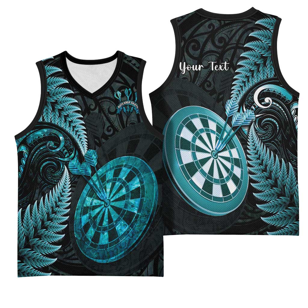 Personalised New Zealand Darts Basketball Jersey Happiness Is A Tight Threesome Maori Paua Shell - Polynesian Pride