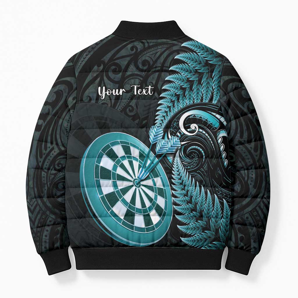 Personalised New Zealand Darts Bomber Puffer Jacket Happiness Is A Tight Threesome Maori Paua Shell - Polynesian Pride