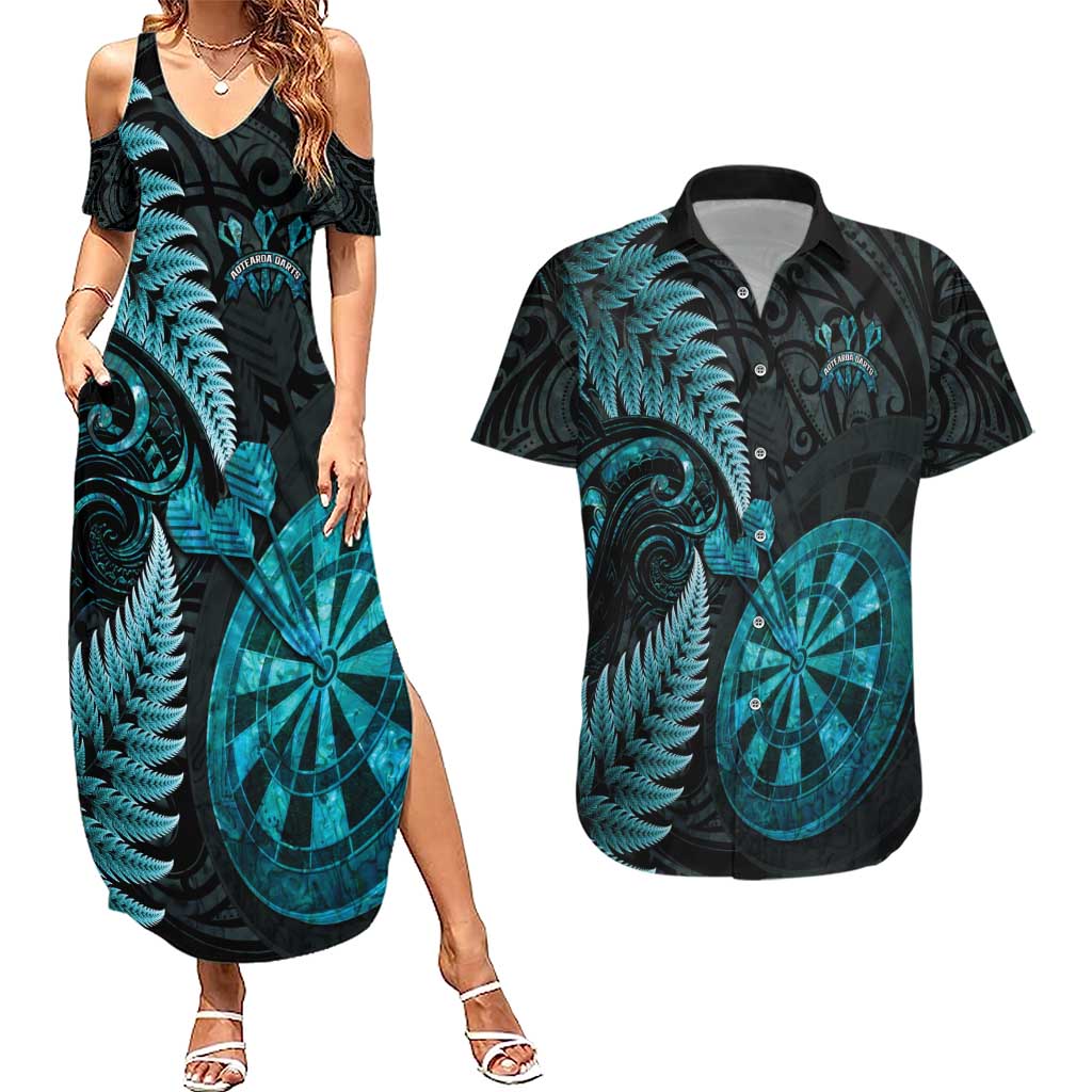 Personalised New Zealand Darts Couples Matching Summer Maxi Dress and Hawaiian Shirt Happiness Is A Tight Threesome Maori Paua Shell