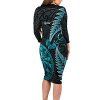 Personalised New Zealand Darts Family Matching Long Sleeve Bodycon Dress and Hawaiian Shirt Happiness Is A Tight Threesome Maori Paua Shell