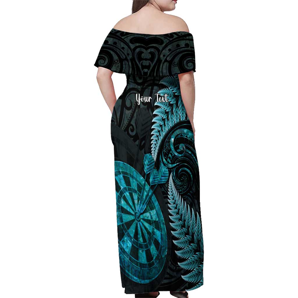 Personalised New Zealand Darts Family Matching Off Shoulder Maxi Dress and Hawaiian Shirt Happiness Is A Tight Threesome Maori Paua Shell