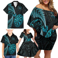 Personalised New Zealand Darts Family Matching Off Shoulder Short Dress and Hawaiian Shirt Happiness Is A Tight Threesome Maori Paua Shell