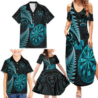 Personalised New Zealand Darts Family Matching Summer Maxi Dress and Hawaiian Shirt Happiness Is A Tight Threesome Maori Paua Shell