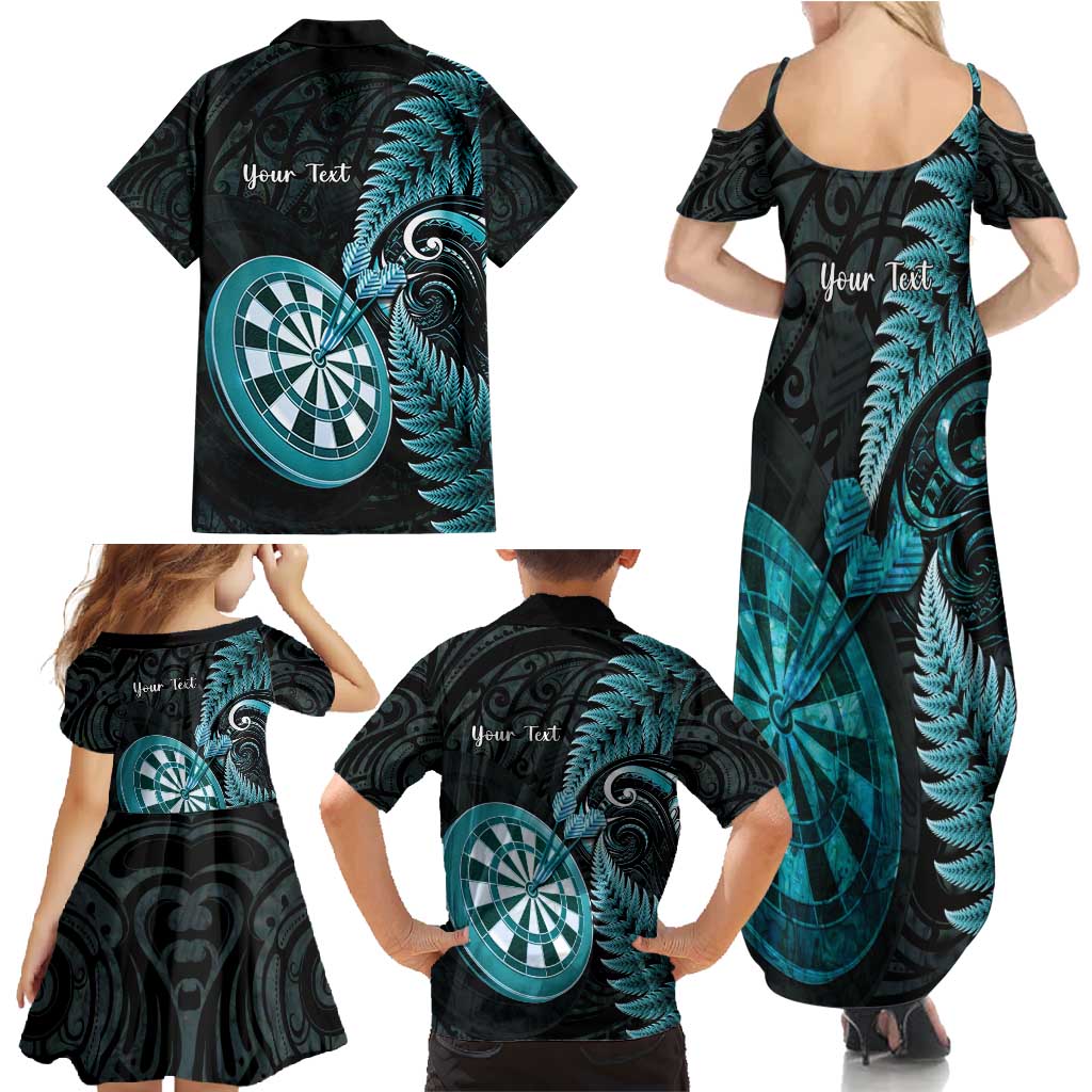 Personalised New Zealand Darts Family Matching Summer Maxi Dress and Hawaiian Shirt Happiness Is A Tight Threesome Maori Paua Shell