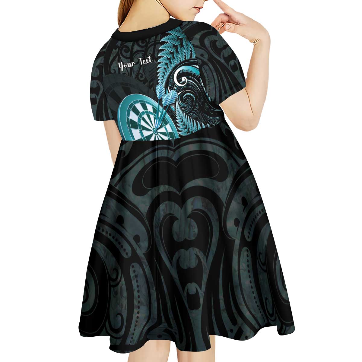 Personalised New Zealand Darts Kid Short Sleeve Dress Happiness Is A Tight Threesome Maori Paua Shell