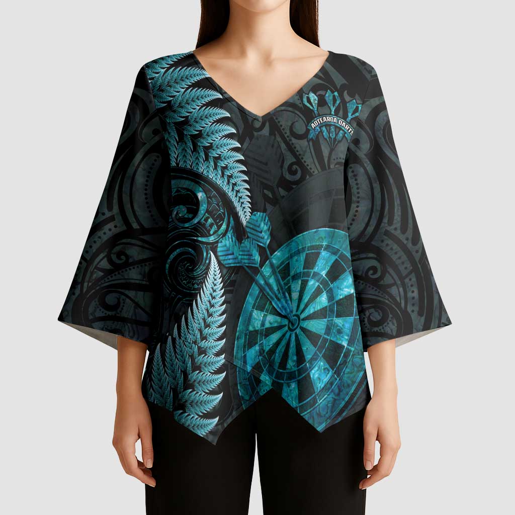 Personalised New Zealand Darts Kimono Sleeve Blouse Happiness Is A Tight Threesome Maori Paua Shell - Polynesian Pride