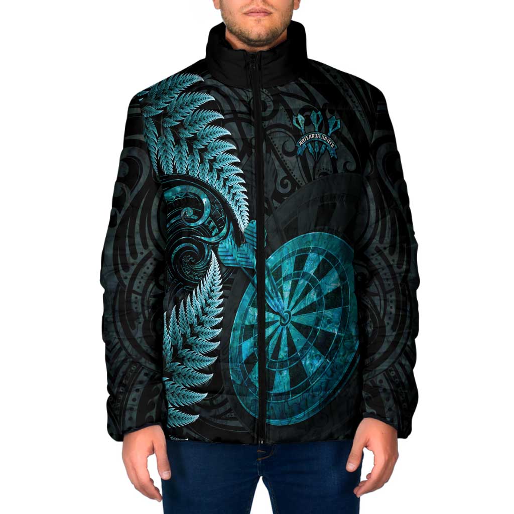 Personalised New Zealand Darts Padded Jacket Happiness Is A Tight Threesome Maori Paua Shell - Polynesian Pride