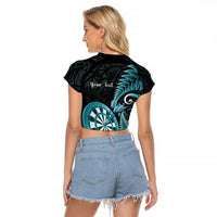 Personalised New Zealand Darts Raglan Cropped T Shirt Happiness Is A Tight Threesome Maori Paua Shell