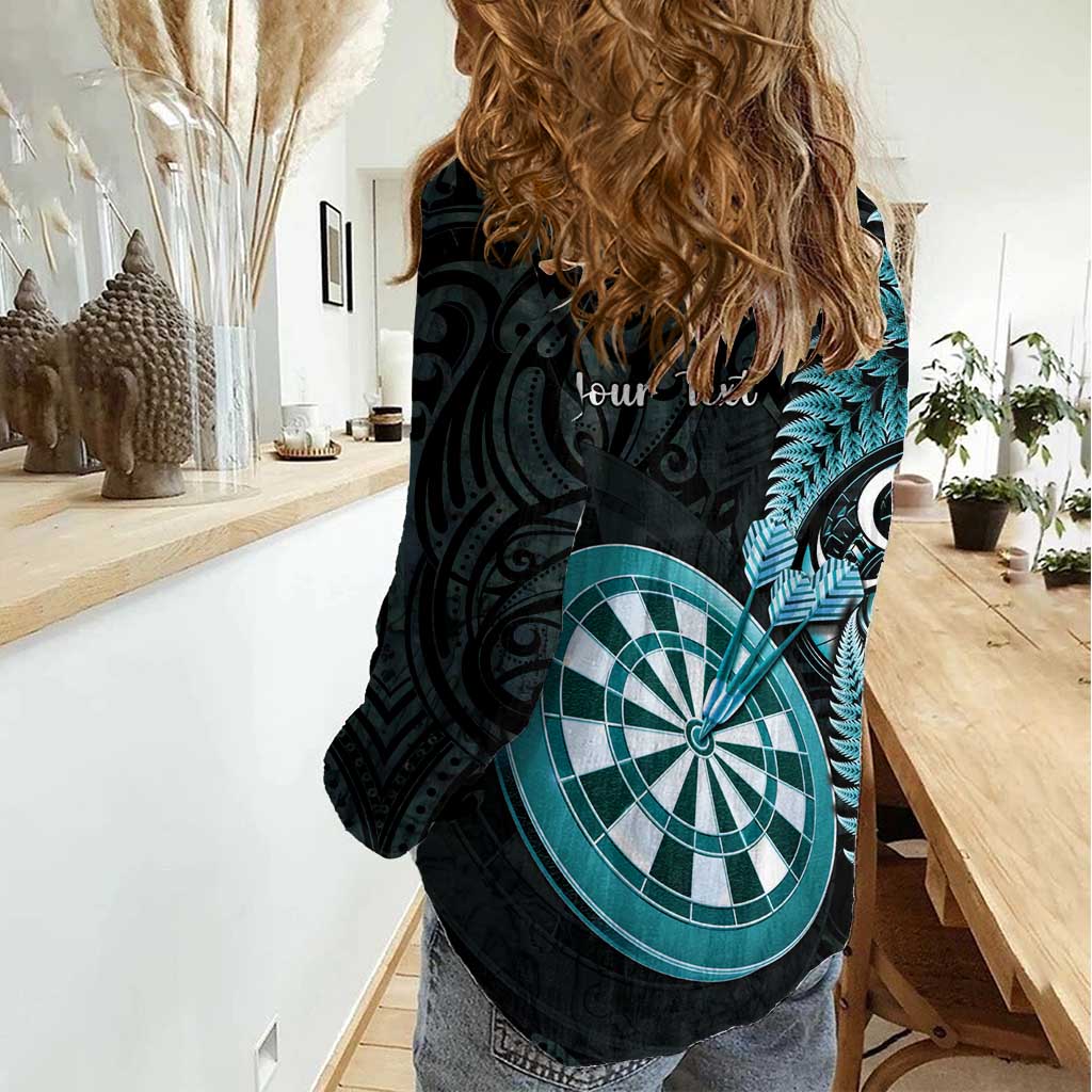 Personalised New Zealand Darts Women Casual Shirt Happiness Is A Tight Threesome Maori Paua Shell