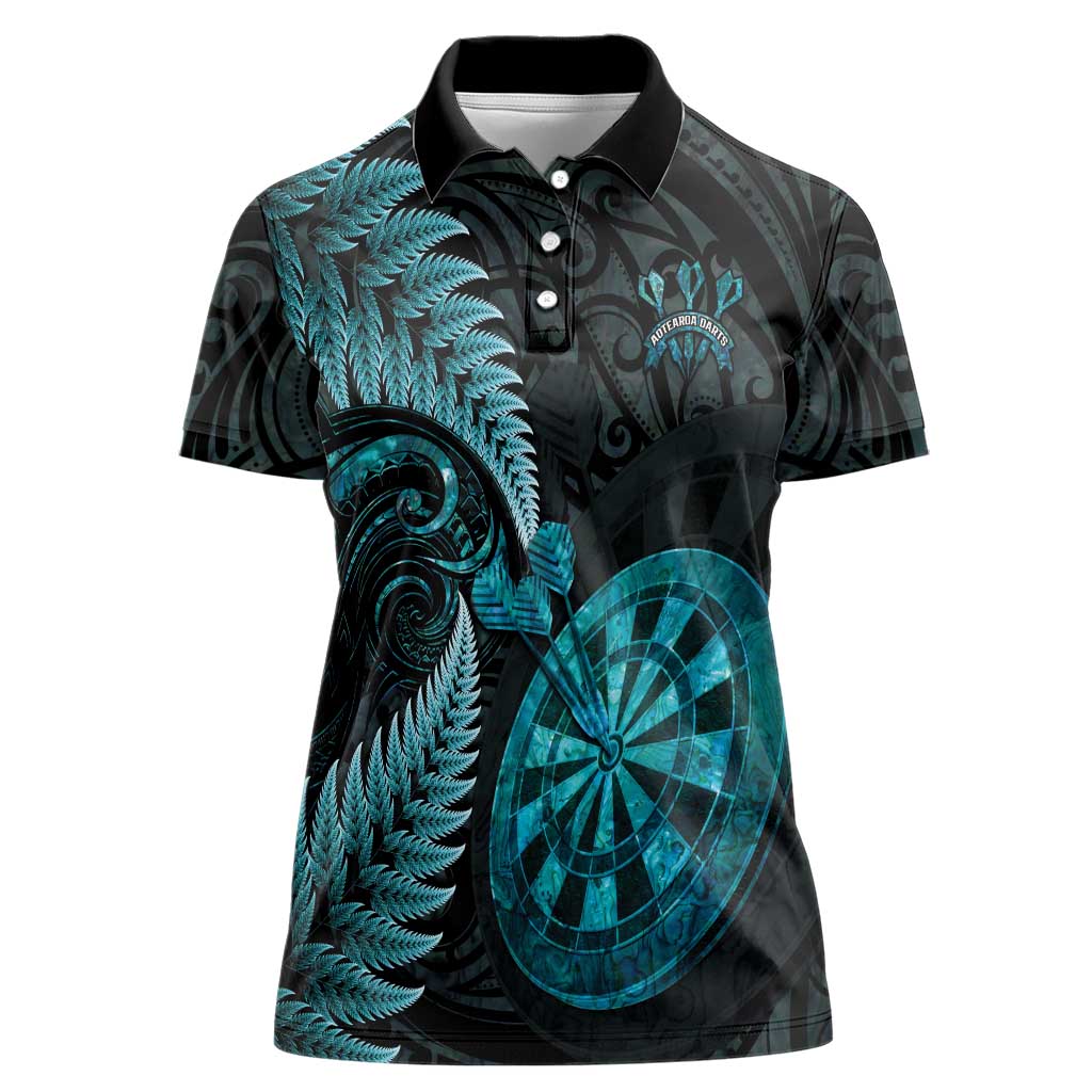 Personalised New Zealand Darts Women Polo Shirt Happiness Is A Tight Threesome Maori Paua Shell