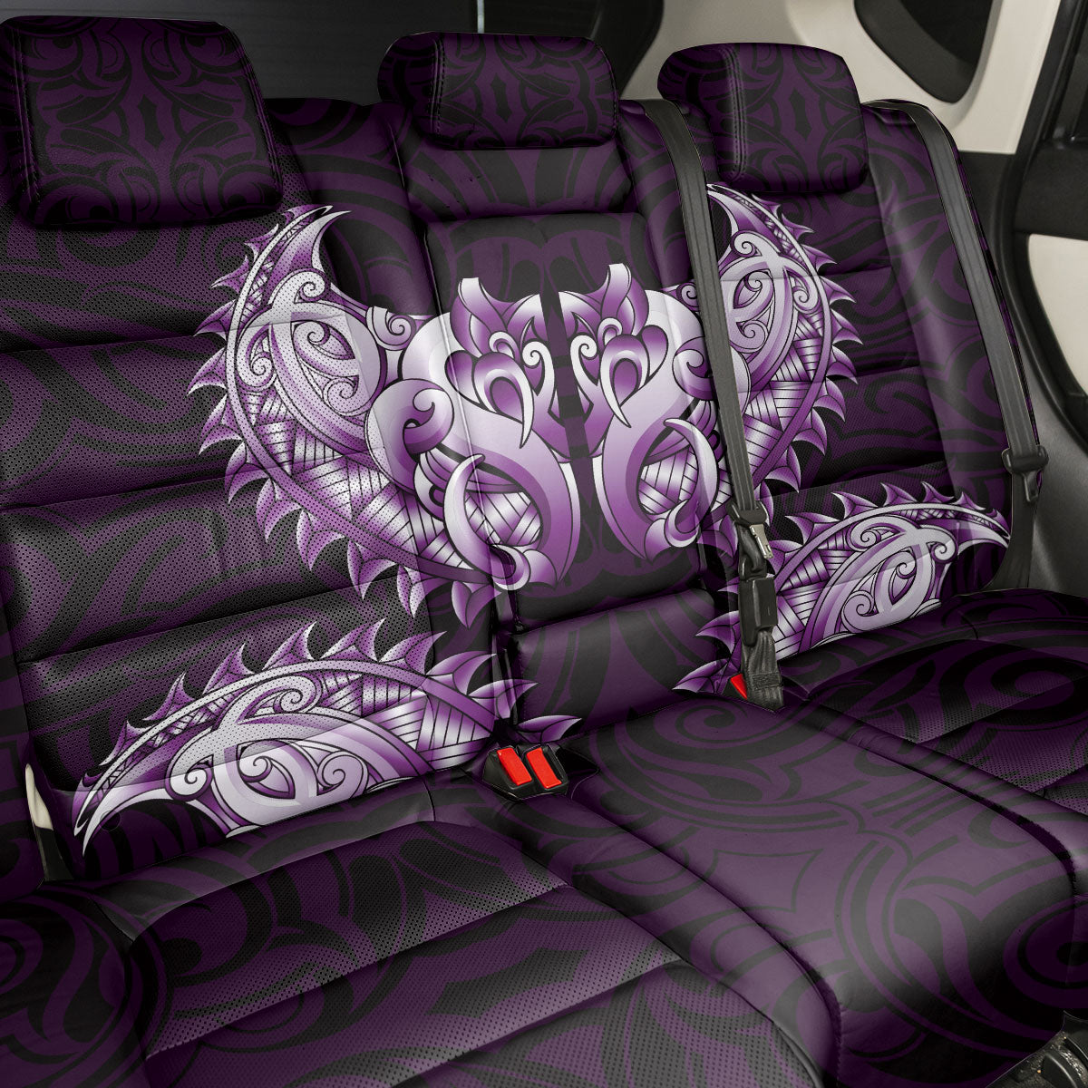 New Zealand Ta Moko Back Car Seat Cover Aotearoa Maori Chest Tattoo Purple