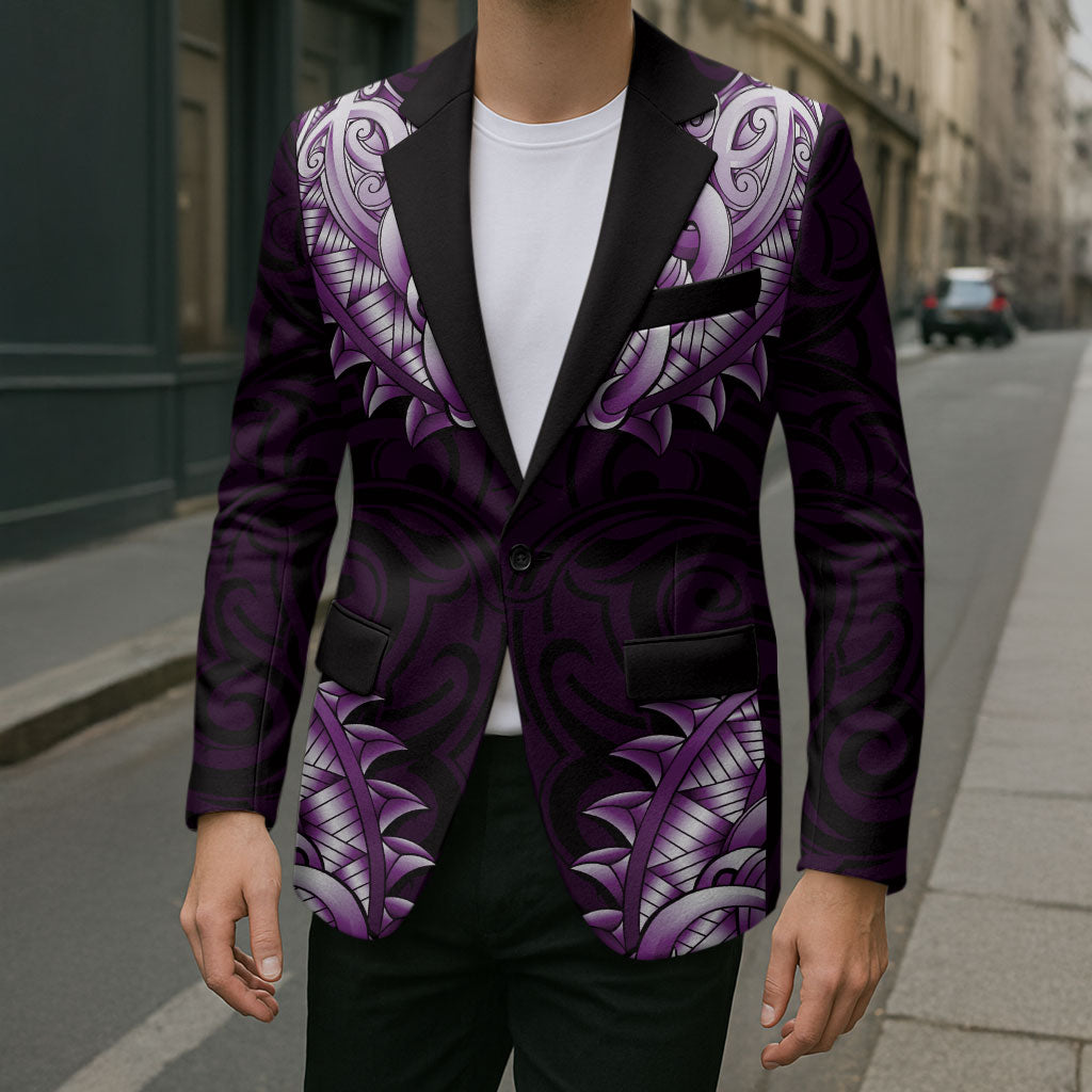 New Zealand Ta Moko Blazer Aotearoa Maori Chest Tattoo Purple