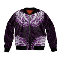 New Zealand Ta Moko Bomber Jacket Aotearoa Maori Chest Tattoo Purple