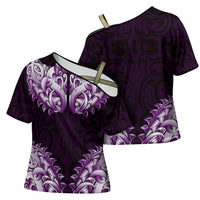 New Zealand Ta Moko Cross Shoulder Shirt Aotearoa Maori Chest Tattoo Purple
