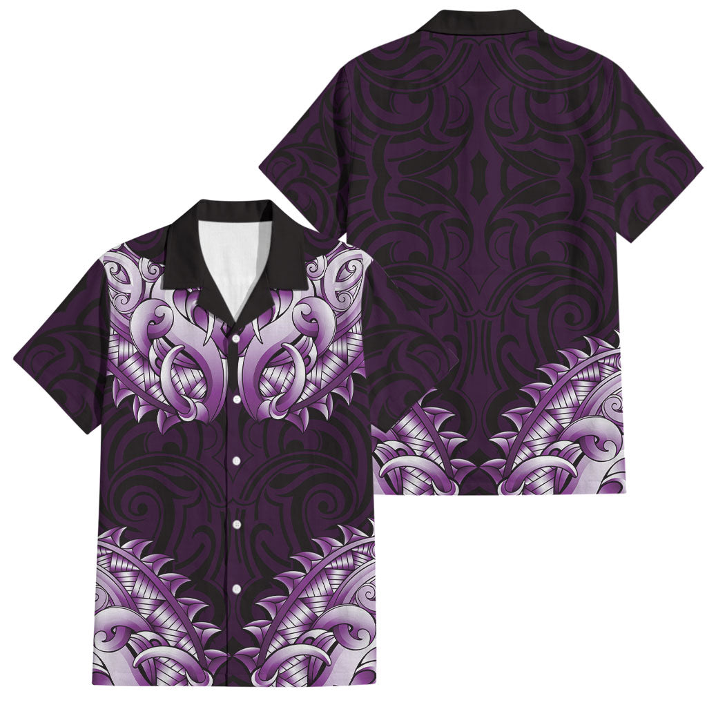 New Zealand Ta Moko Family Matching Summer Maxi Dress and Hawaiian Shirt Aotearoa Maori Chest Tattoo Purple