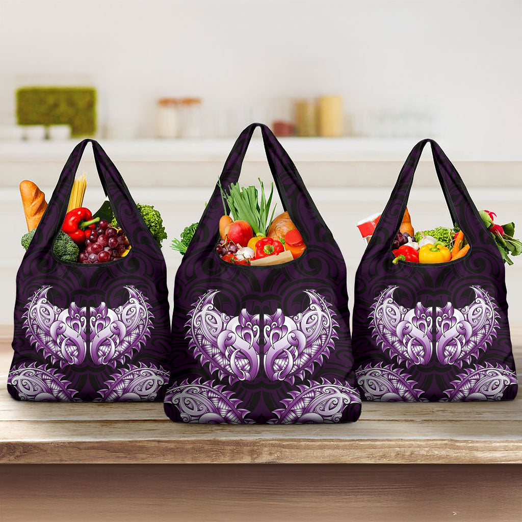 New Zealand Ta Moko Grocery Bag Aotearoa Maori Chest Tattoo Purple