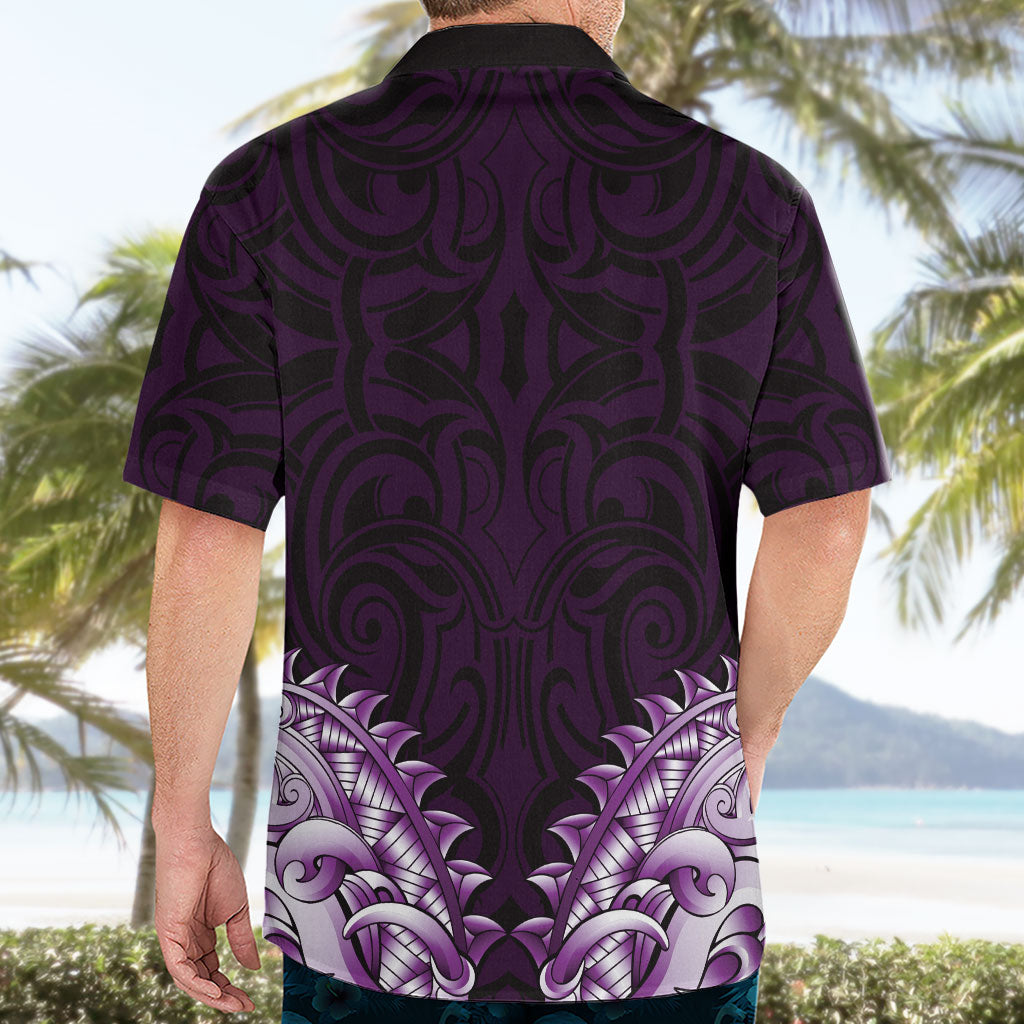 New Zealand Ta Moko Hawaiian Shirt Aotearoa Maori Chest Tattoo Purple