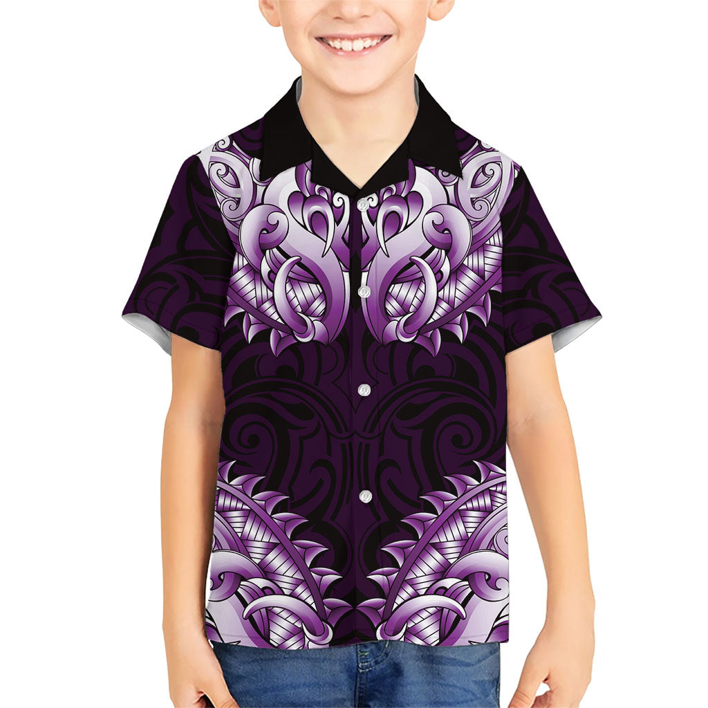 New Zealand Ta Moko Hawaiian Shirt Aotearoa Maori Chest Tattoo Purple