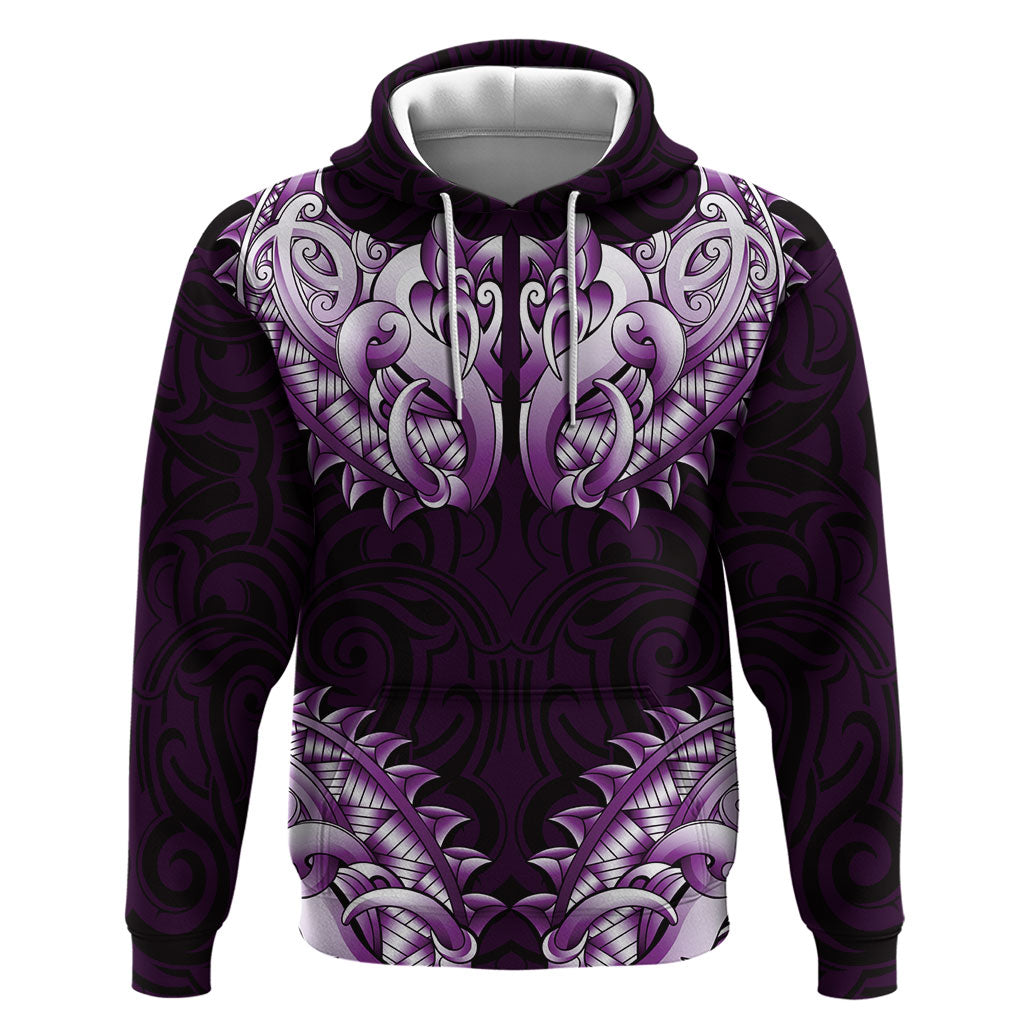 New Zealand Ta Moko Hoodie Aotearoa Maori Chest Tattoo Purple