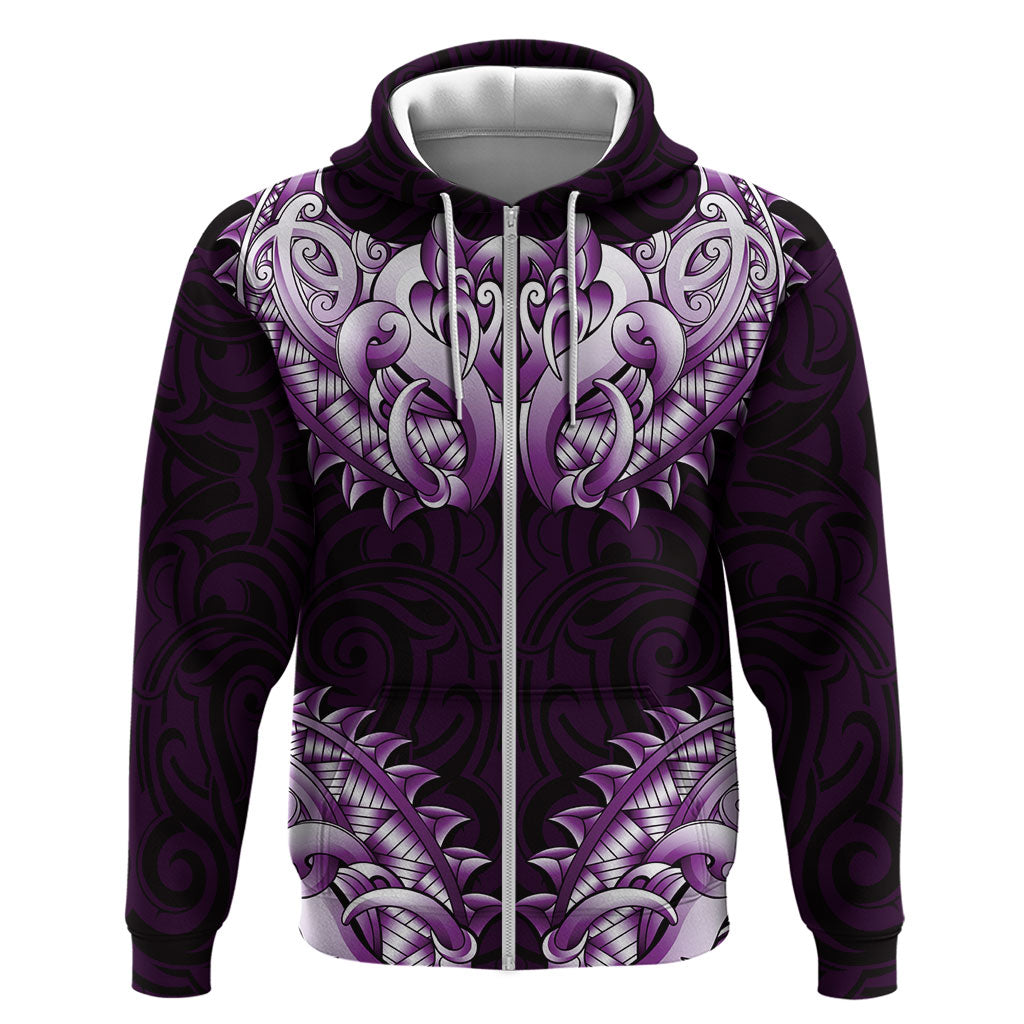 New Zealand Ta Moko Hoodie Aotearoa Maori Chest Tattoo Purple