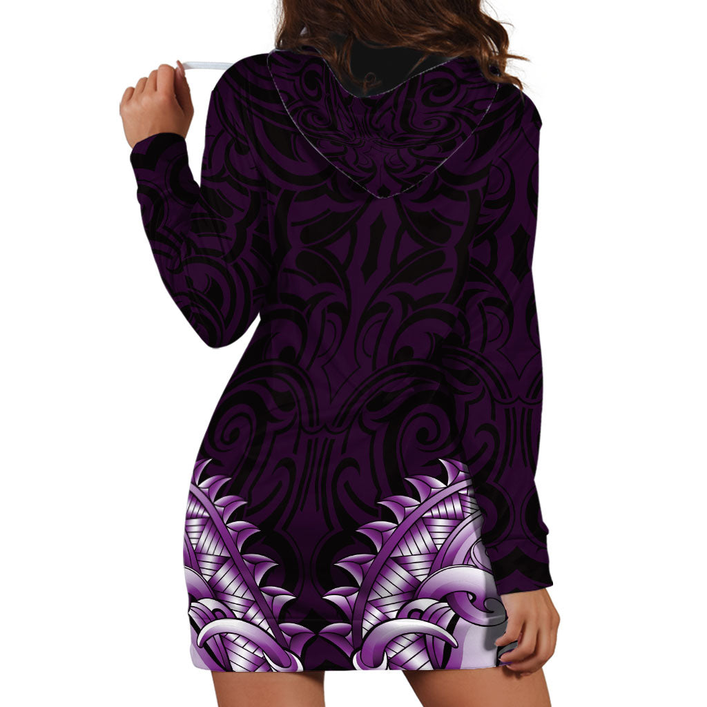 New Zealand Ta Moko Hoodie Dress Aotearoa Maori Chest Tattoo Purple