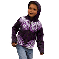 New Zealand Ta Moko Kid Hoodie Aotearoa Maori Chest Tattoo Purple