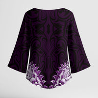 New Zealand Ta Moko Kimono Sleeve Blouse Aotearoa Maori Chest Tattoo Purple