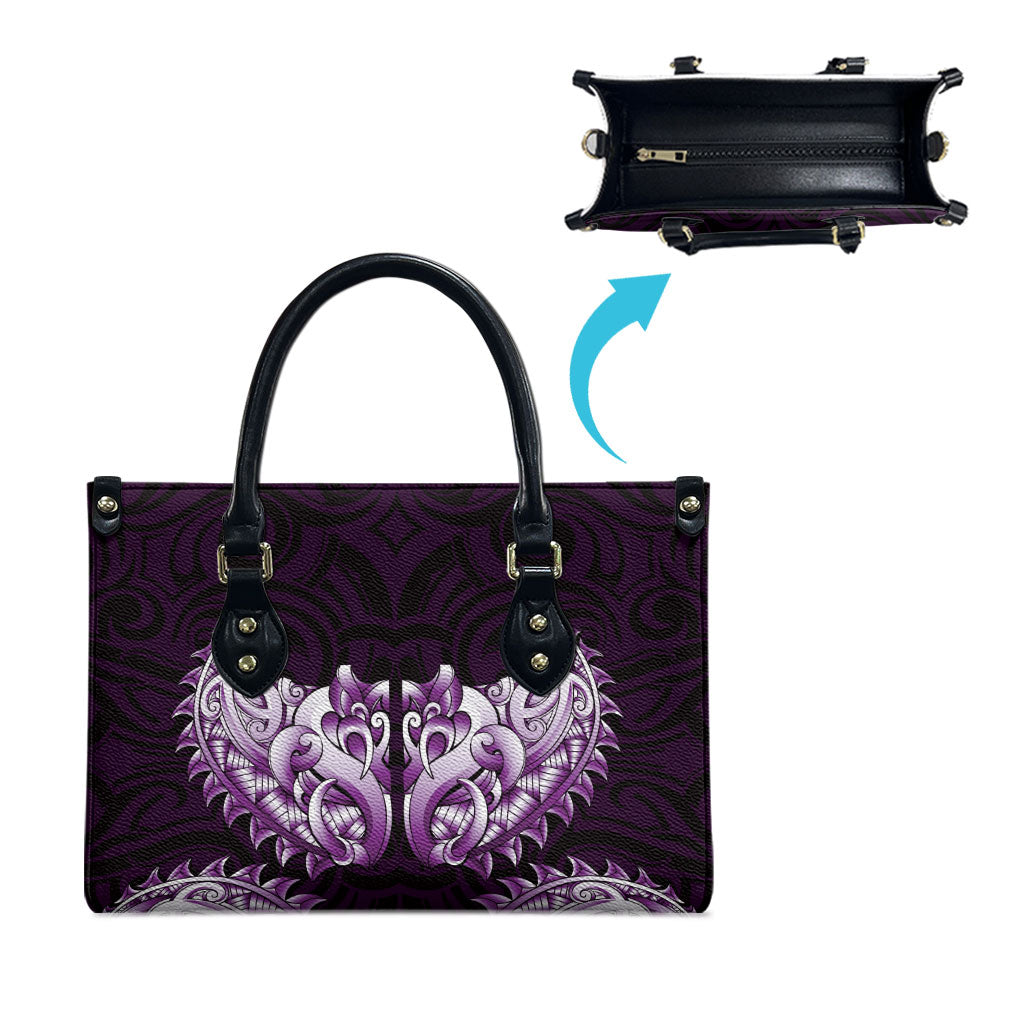 New Zealand Ta Moko Leather Bag Aotearoa Maori Chest Tattoo Purple