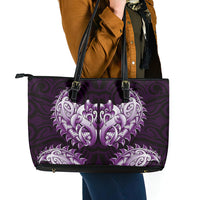 New Zealand Ta Moko Leather Tote Bag Aotearoa Maori Chest Tattoo Purple