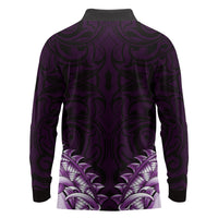 New Zealand Ta Moko Long Sleeve Polo Shirt Aotearoa Maori Chest Tattoo Purple