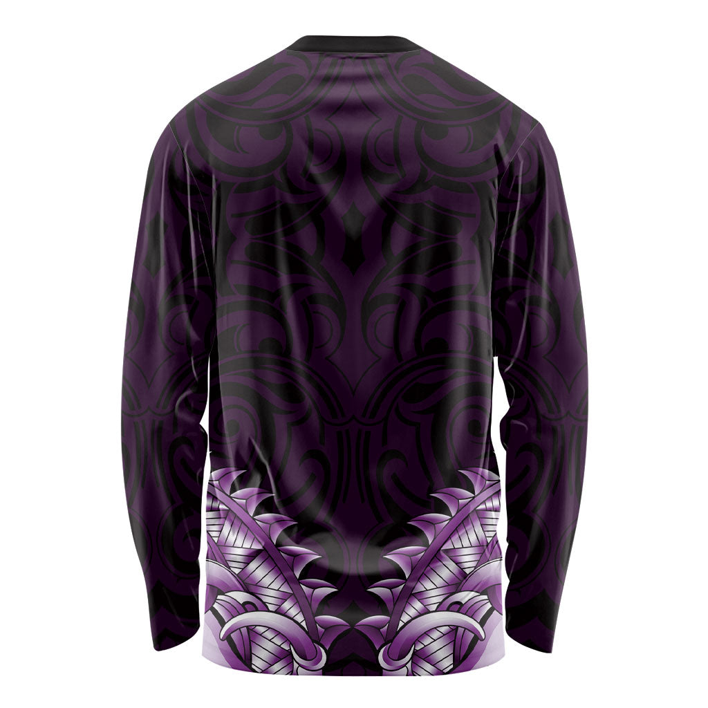 New Zealand Ta Moko Long Sleeve Shirt Aotearoa Maori Chest Tattoo Purple
