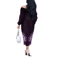 New Zealand Ta Moko Off The Shoulder Long Sleeve Dress Aotearoa Maori Chest Tattoo Purple
