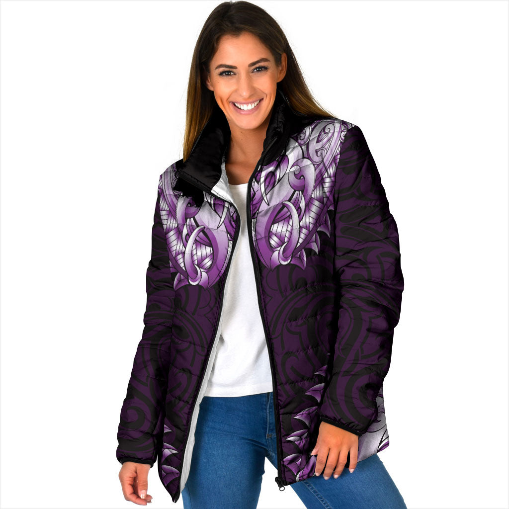 New Zealand Ta Moko Padded Jacket Aotearoa Maori Chest Tattoo Purple