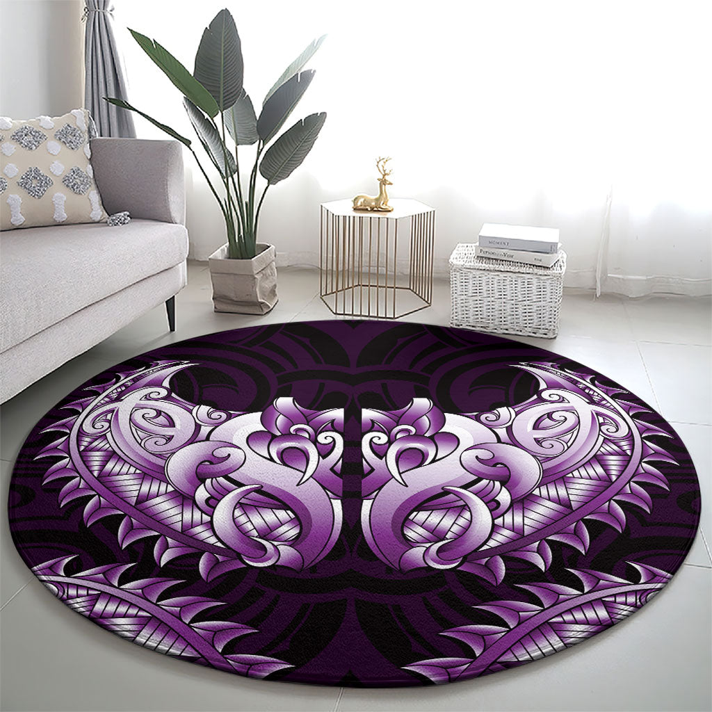 New Zealand Ta Moko Round Carpet Aotearoa Maori Chest Tattoo Purple
