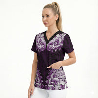New Zealand Ta Moko Scrub Top Aotearoa Maori Chest Tattoo Purple