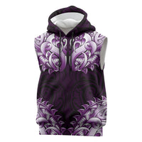 New Zealand Ta Moko Sleeveless Hoodie Aotearoa Maori Chest Tattoo Purple