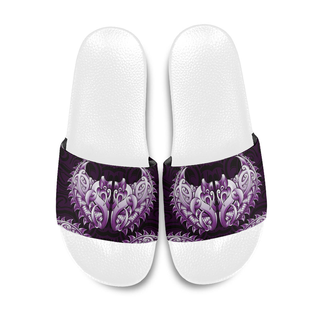 New Zealand Ta Moko Slide Sandals Aotearoa Maori Chest Tattoo Purple
