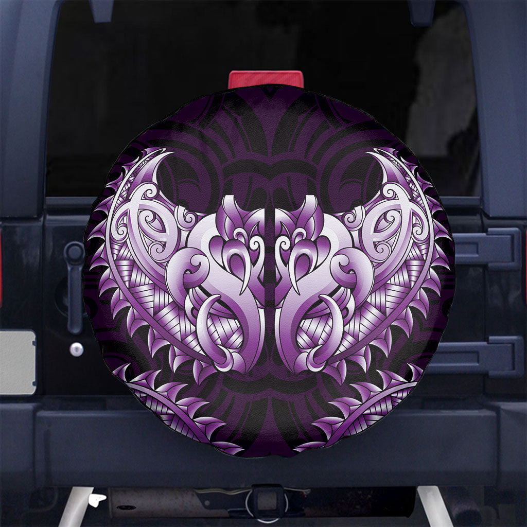 New Zealand Ta Moko Spare Tire Cover Aotearoa Maori Chest Tattoo Purple